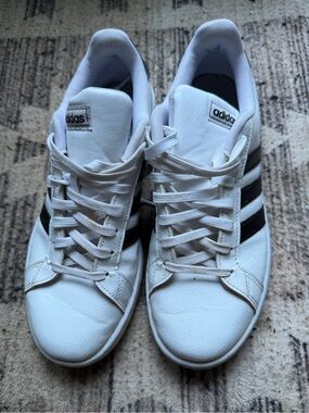adidas women’s White Sneakers with Black Stripes